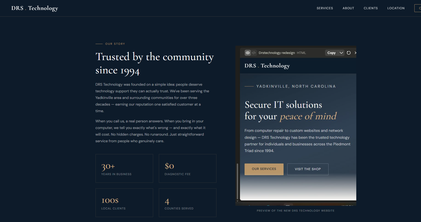 DRS Technology redesign — Trusted by the community since 1994 section